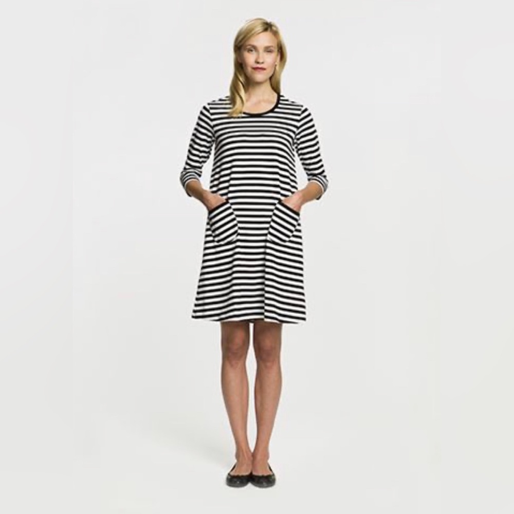 MARIMEKKO a- line black & white striped nautical dress with pockets